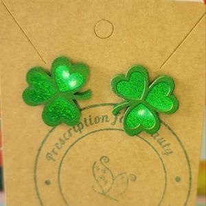 Acrylic green glitter shamrock earrings St. Patrick's day